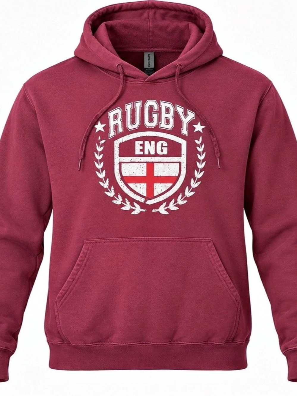England Rugby ENG Hoodie Mens Large Burgundy Pullover Graphic Sweatshirt